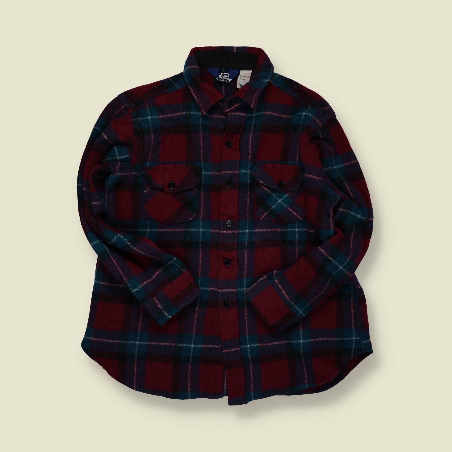 1970s | Woolrich | Made in USA | Wool Plaid Board Shirt – Burgundy/Teal/Navy - M/L