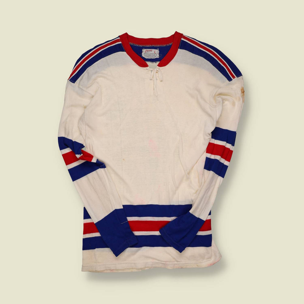 1960s | Coane (Canada) | Lace-Up Ice Hockey Jersey – Cream/Blue/Red - S/M