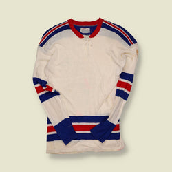 1960s | Coane (Canada) | Lace-Up Ice Hockey Jersey – Cream/Blue/Red - S/M