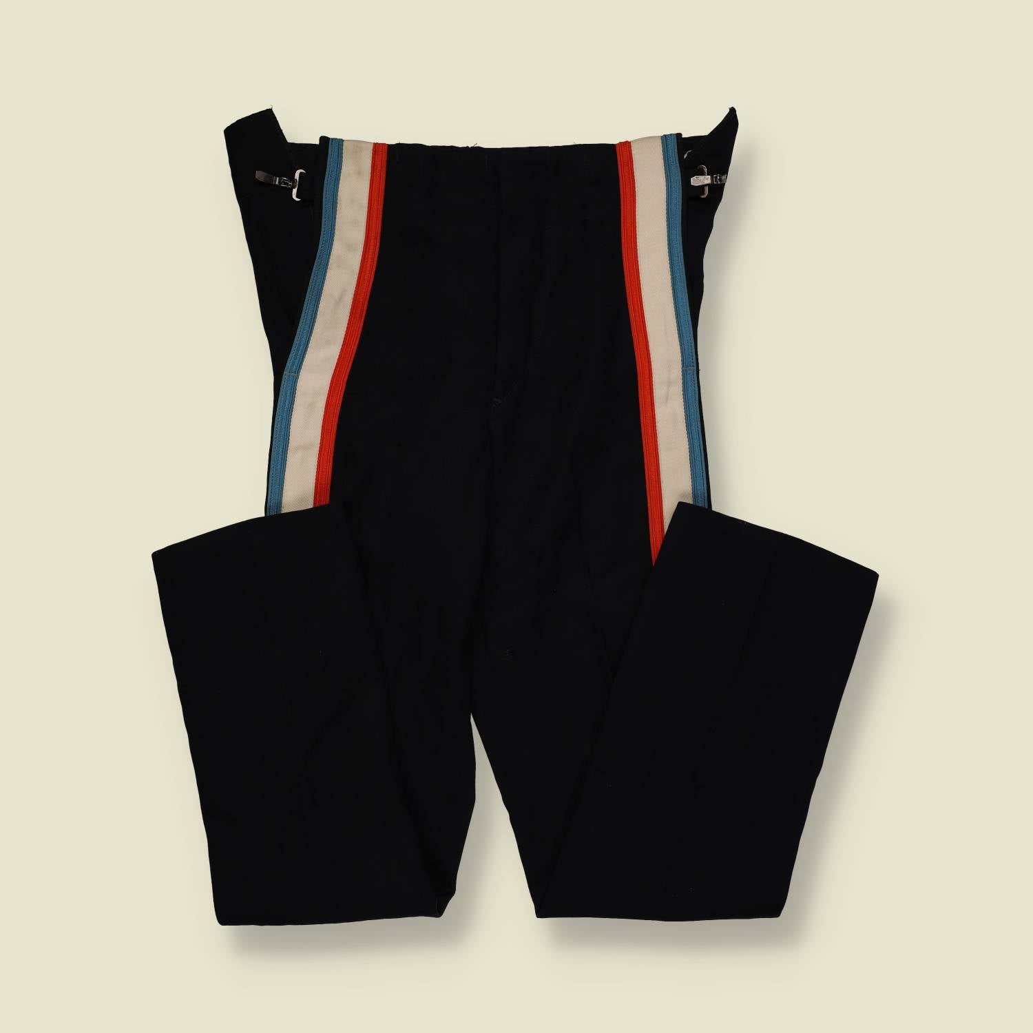 1940s–1950s | Sol Frank | Parade/Marching Band Trousers – Navy with Tricolour Stripes - w24