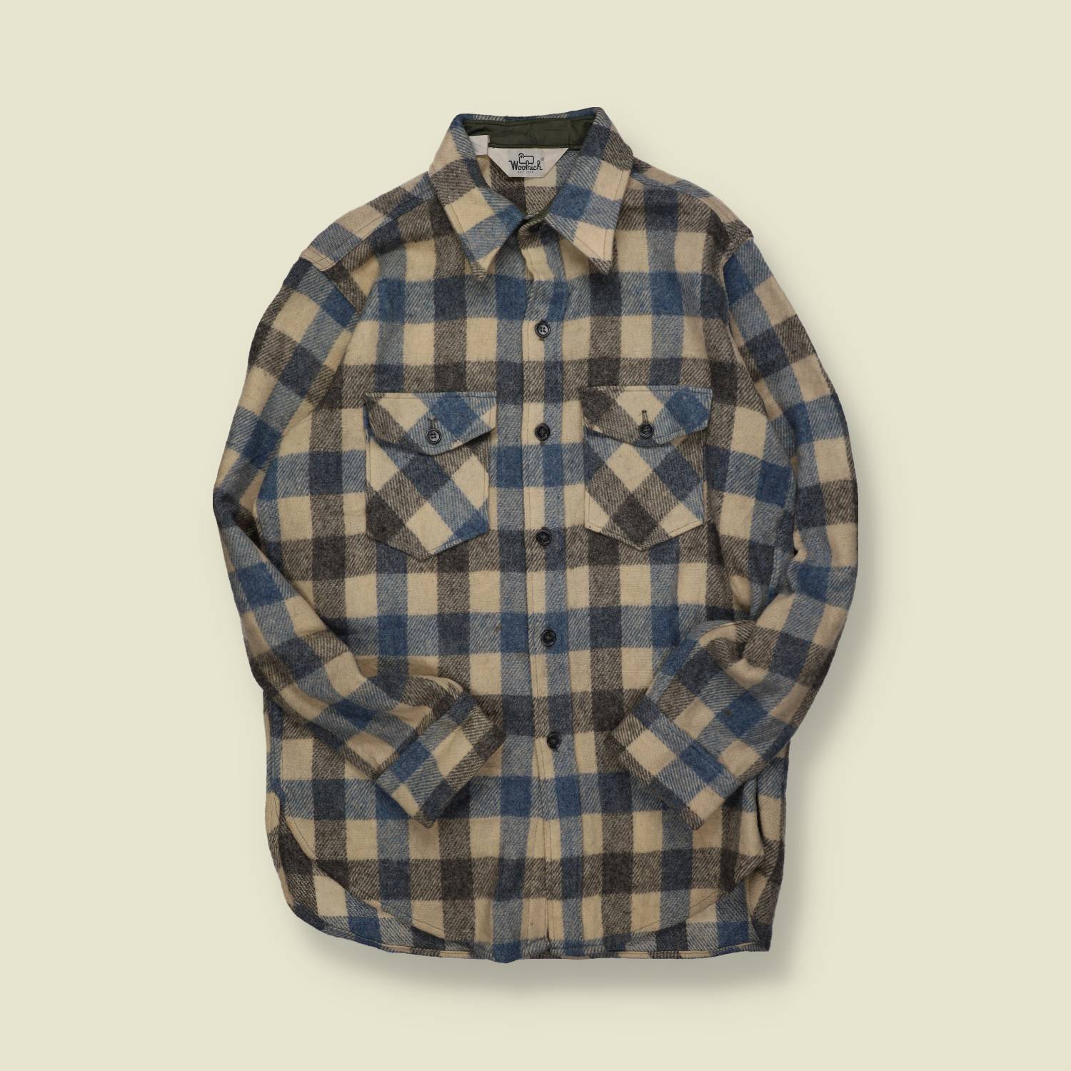 1970s | Woolrich | Made in USA | Wool Jac-Shirt – Blue/Grey/Cream Check - M