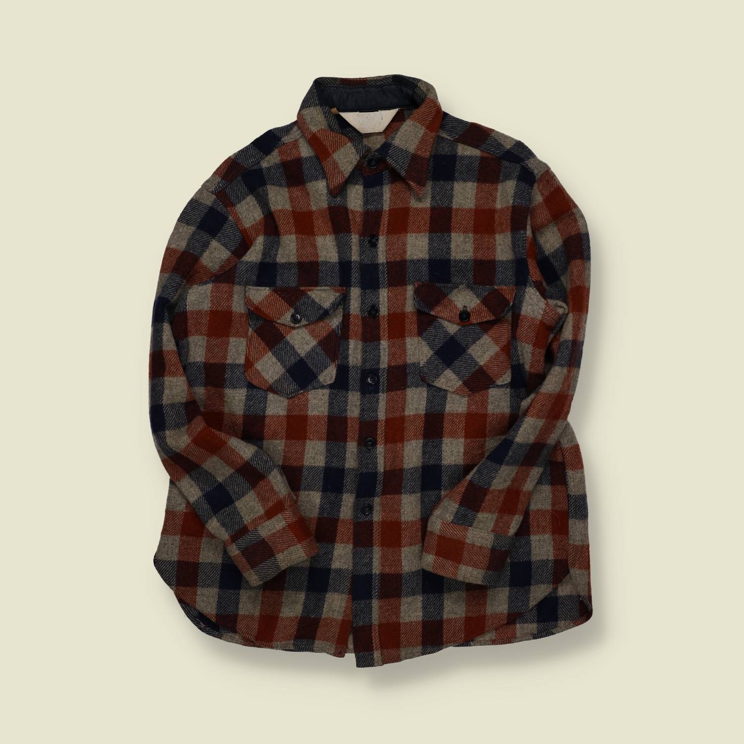 1970s | Woolrich | Made in USA | Wool Jac-Shirt – Rust/Navy/Grey Check - M