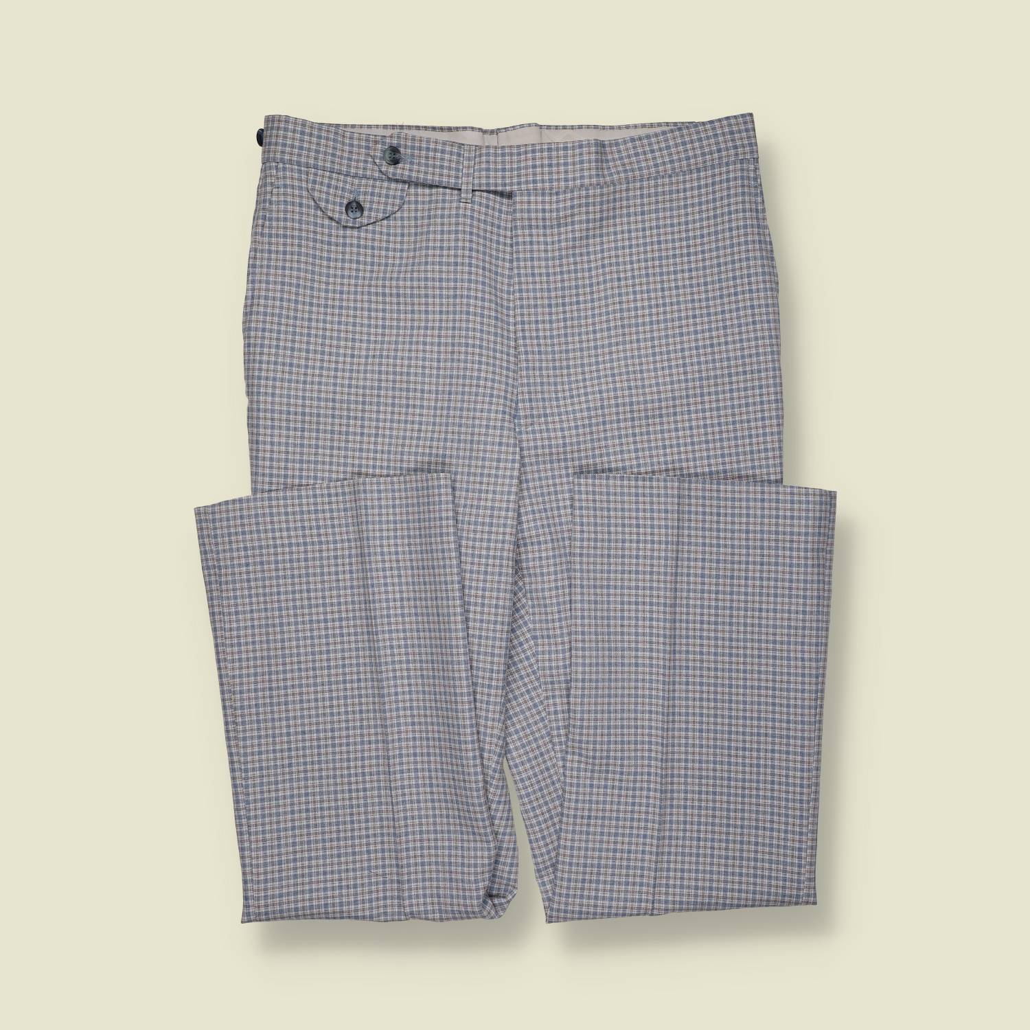 1970s | Check Dress Trousers – Blue/Grey Micro-Plaid - w34