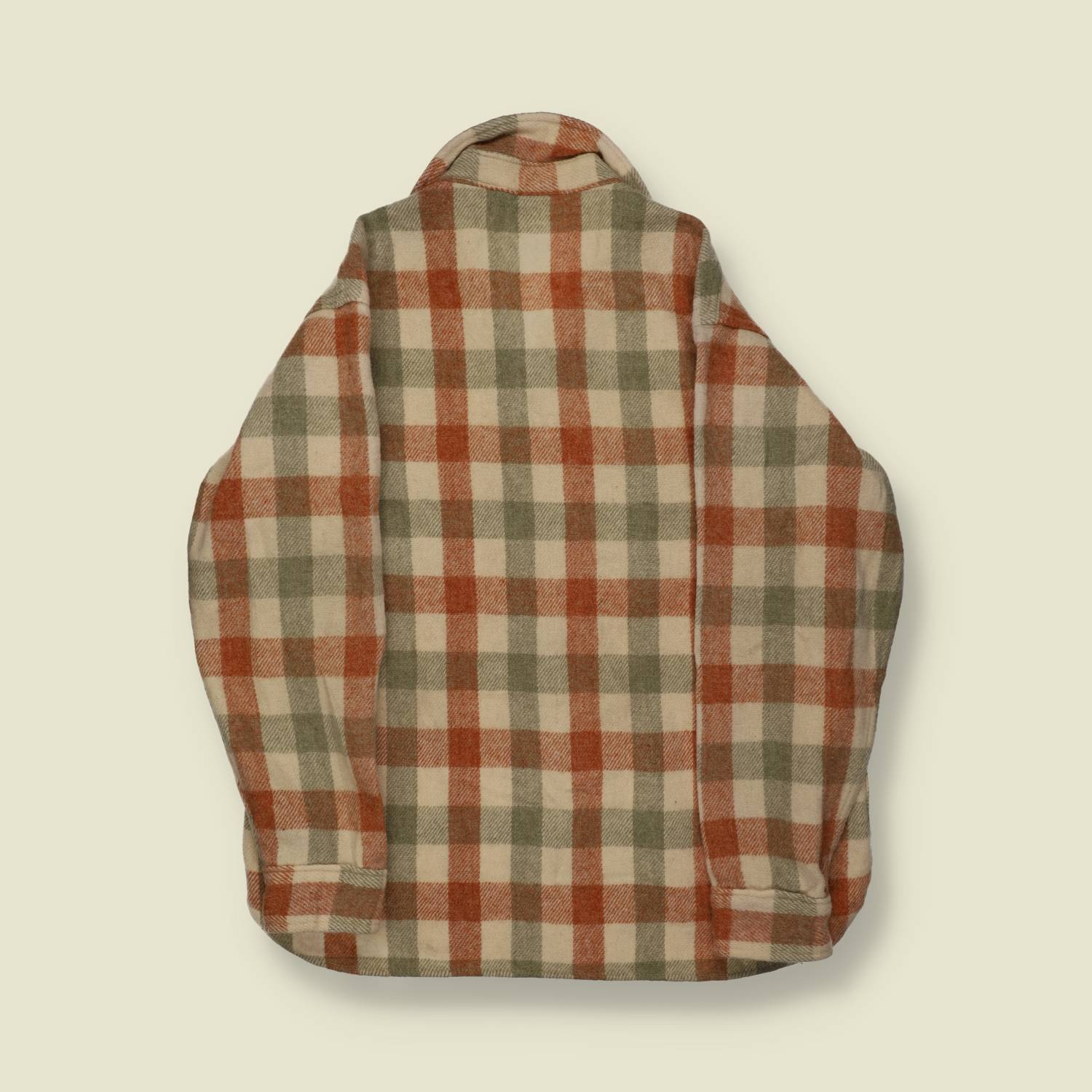 1970s | Woolrich | Made in USA | Wool Board Shirt – Cream/Olive/Rust Plaid - M/L
