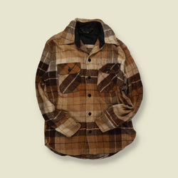 1970s | J.C. Penney | Made in USA | Wool Plaid Board Shirt – Brown/Tan/Cream - S