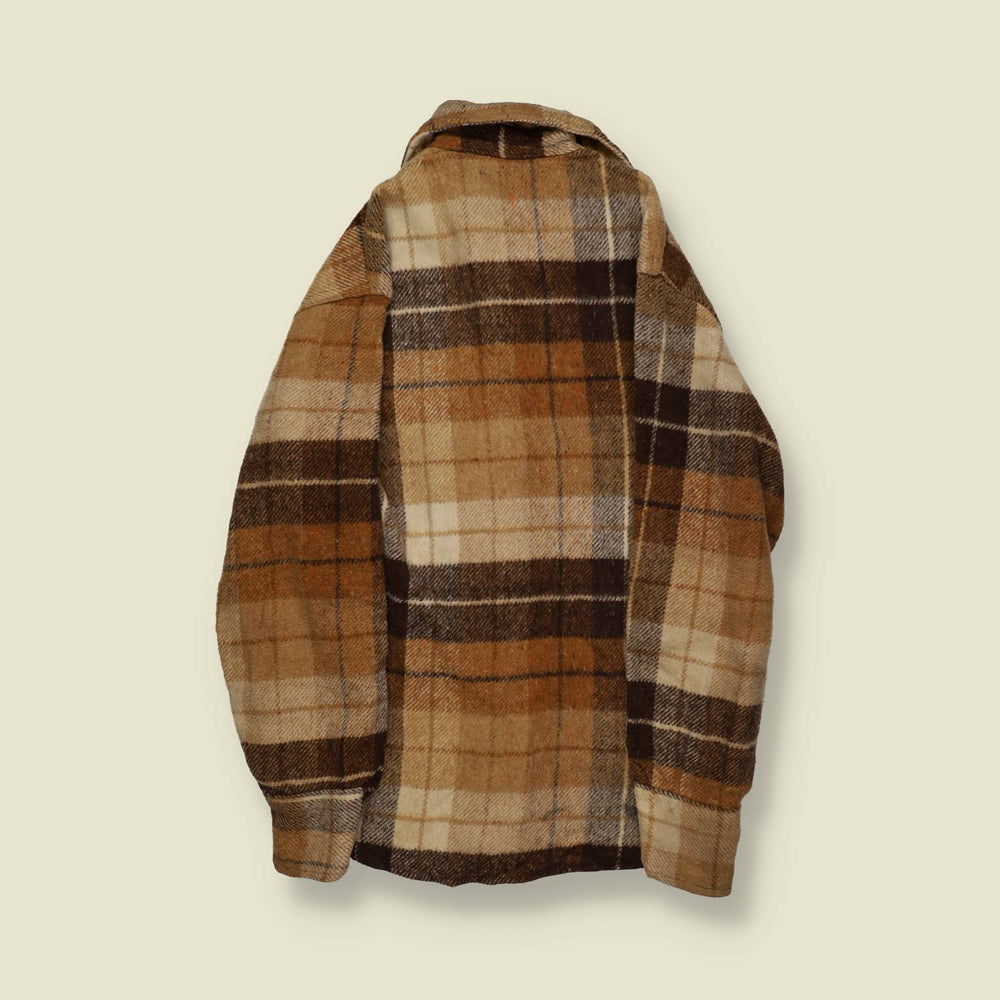 1970s | J.C. Penney | Made in USA | Wool Plaid Board Shirt – Brown/Tan/Cream - S