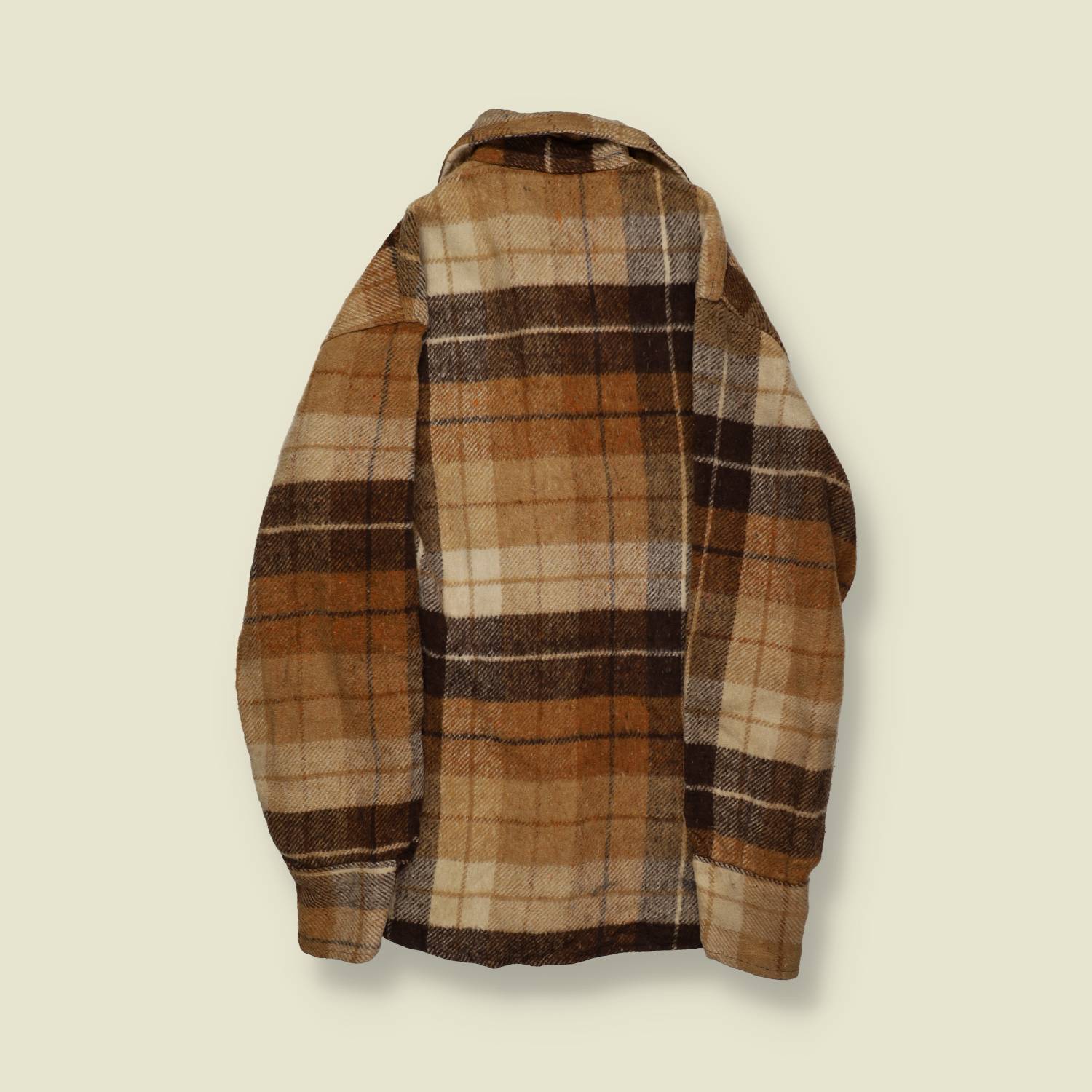 1970s | J.C. Penney | Made in USA | Wool Plaid Board Shirt – Brown/Tan/Cream - S