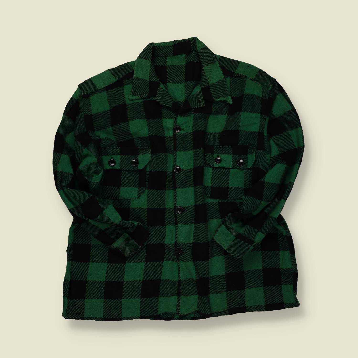 1950s | Unbranded USA | Wool Buffalo Check Shirt Jacket – Green/Black - L/XL
