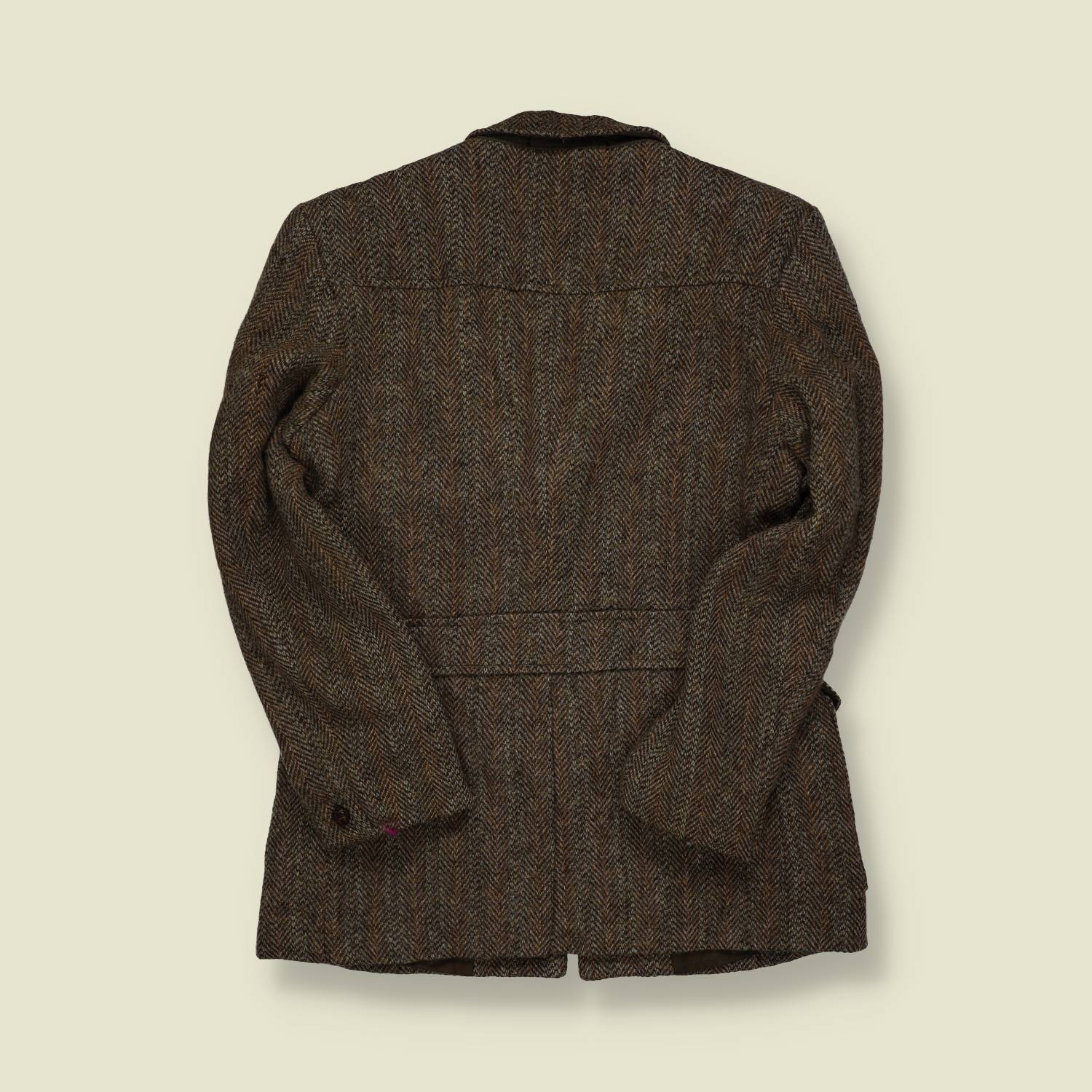 1970s | Dunn & Co | Harris Tweed | Made in Britain | Half-Belted Action-Back Jacket – Brown Herringbone - XS