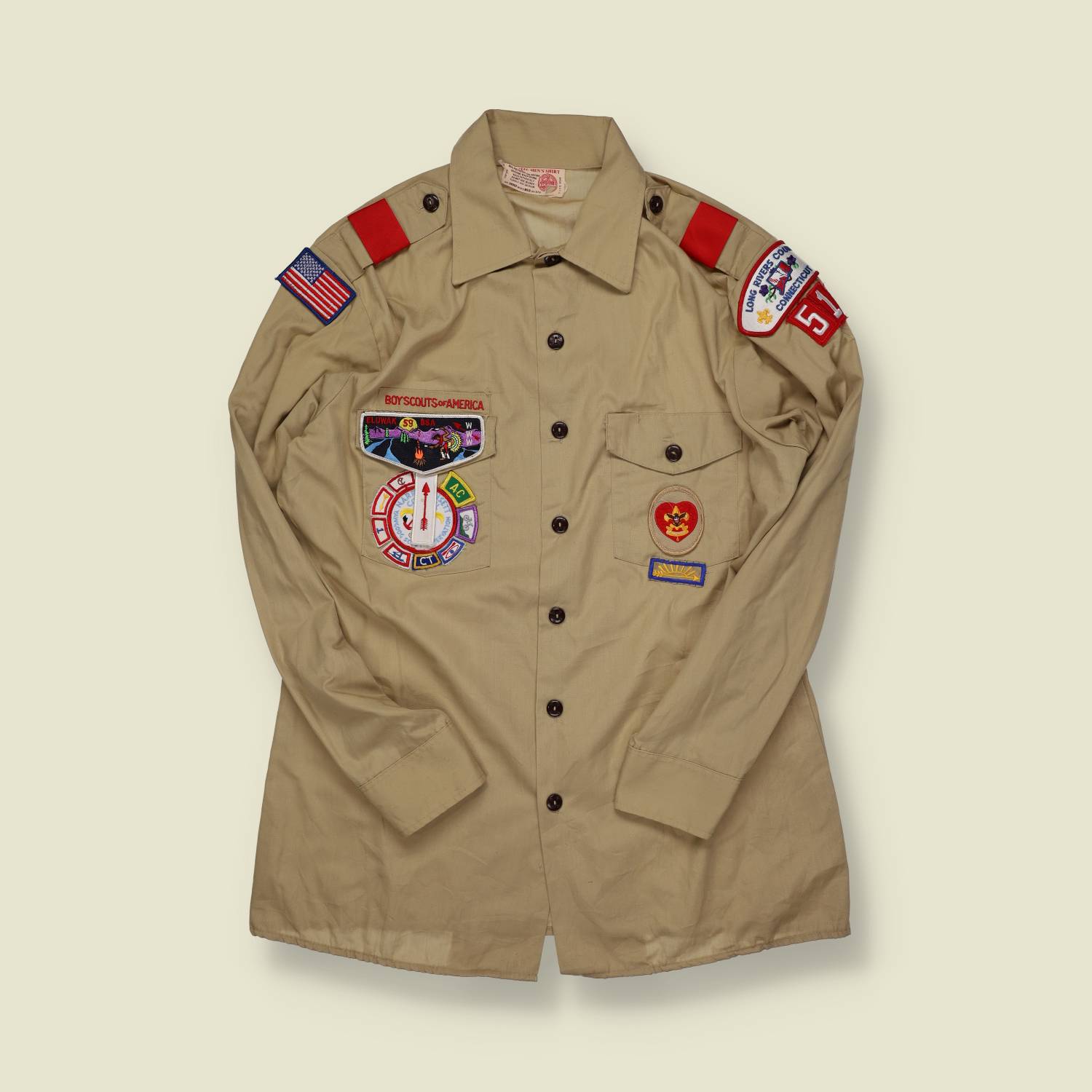 1980s | Boy Scouts of America | Uniform Shirt – Khaki with Red Epaulettes & Patches - M