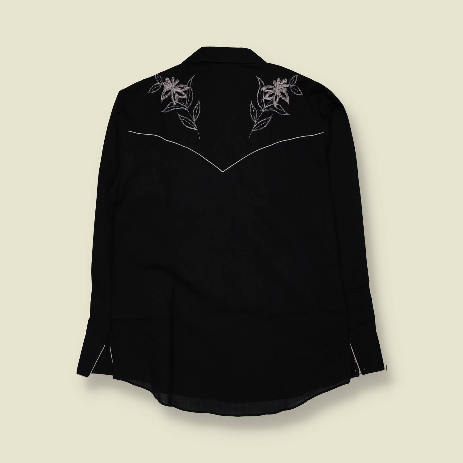 1990s | Embroidered Floral Western Shirt | Black - L