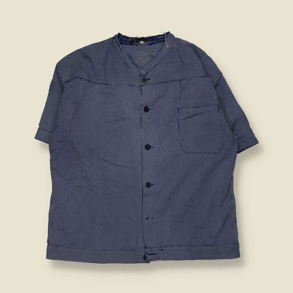 1970s | Striped Cotton Farmer Shirt | Blue & White - 4XL