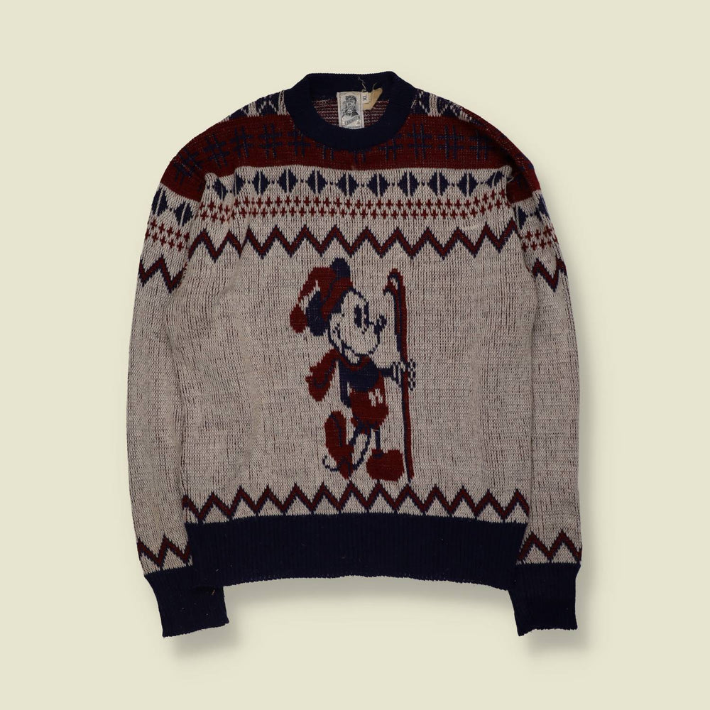 1970s | Kennington | Walt Disney Productions Mickey Mouse Intarsia Knit | Cream, Navy & Burgundy - M