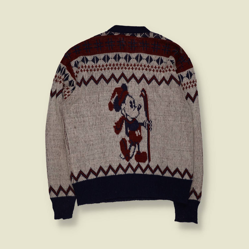 1970s | Kennington | Walt Disney Productions Mickey Mouse Intarsia Knit | Cream, Navy & Burgundy - M