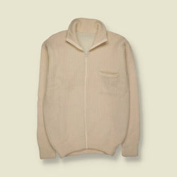 1970s | Zip-Through Ribbed Knit Jacket | Cream - S