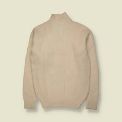 1970s | Zip-Through Ribbed Knit Jacket | Cream - S