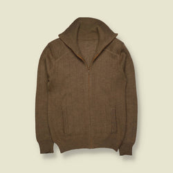 1970s | Zip-Through Ribbed Knit Jacket | Brown - S