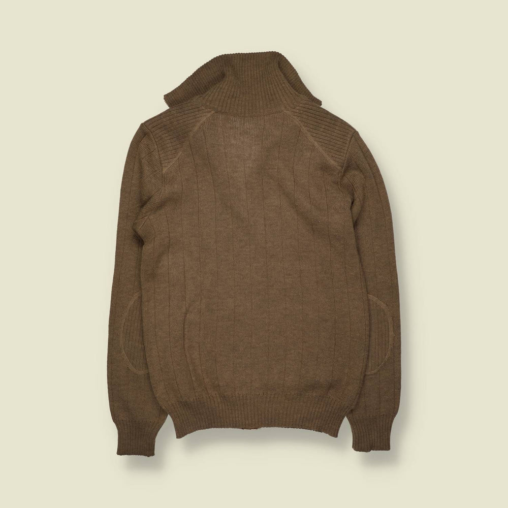 1970s | Zip-Through Ribbed Knit Jacket | Brown - S