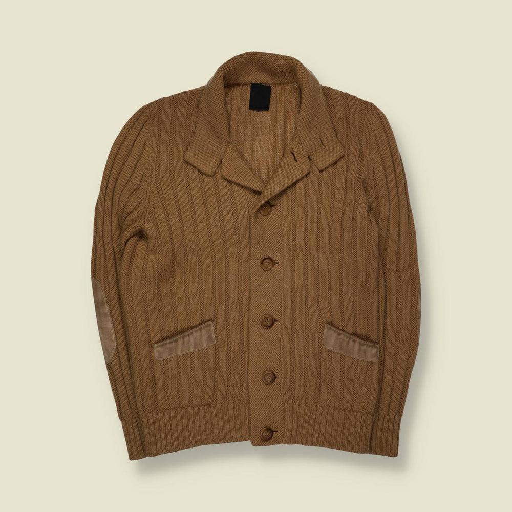 1970s | SQR | Ribbed Knit Cardigan Jacket | Camel - S