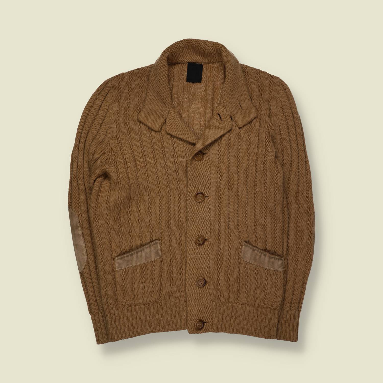 1970s | SQR | Ribbed Knit Cardigan Jacket | Camel - S