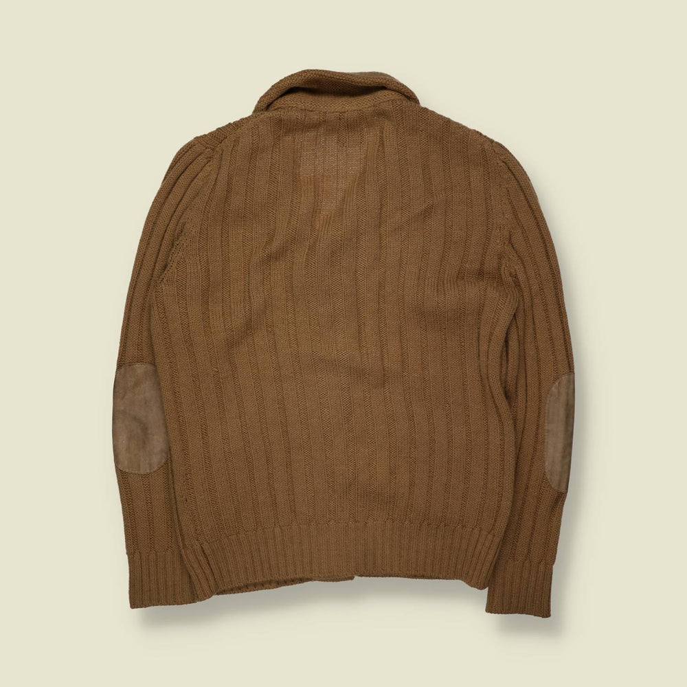 1970s | SQR | Ribbed Knit Cardigan Jacket | Camel - S