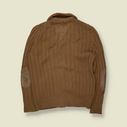 1970s | SQR | Ribbed Knit Cardigan Jacket | Camel - S