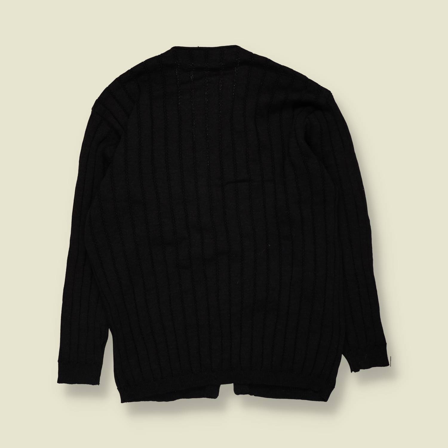 1970s | Ribbed Knit Cardigan | Dark Grey - M
