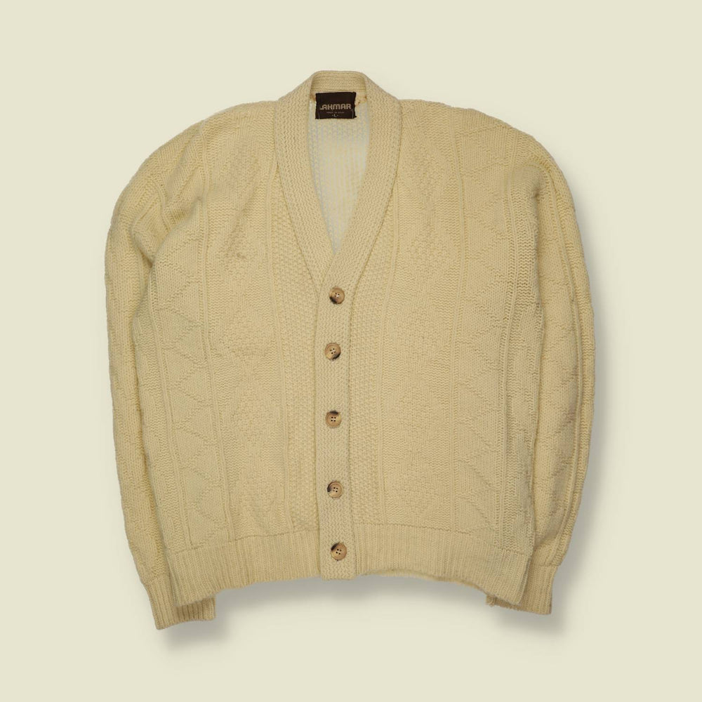 1970s | Lahmar | Textured Knit Cardigan | Cream - Made in USA - L