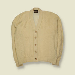 1970s | Lahmar | Textured Knit Cardigan | Cream - Made in USA - L