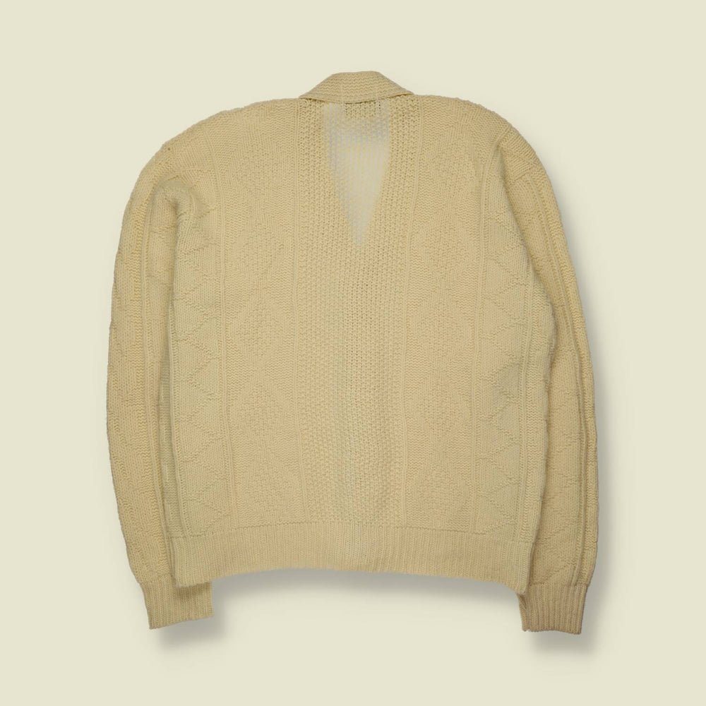 1970s | Lahmar | Textured Knit Cardigan | Cream - Made in USA - L