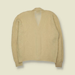 1970s | Lahmar | Textured Knit Cardigan | Cream - Made in USA - L