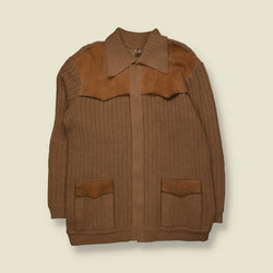 1970s | Linea Uomo | Suede Panel Ribbed Knit Jacket | Tan - L