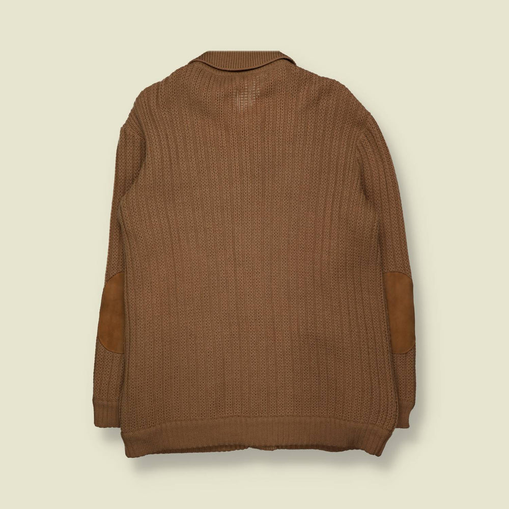 1970s | Linea Uomo | Suede Panel Ribbed Knit Jacket | Tan - L