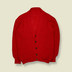 1970s | Chunky Knit Cardigan | Red - L