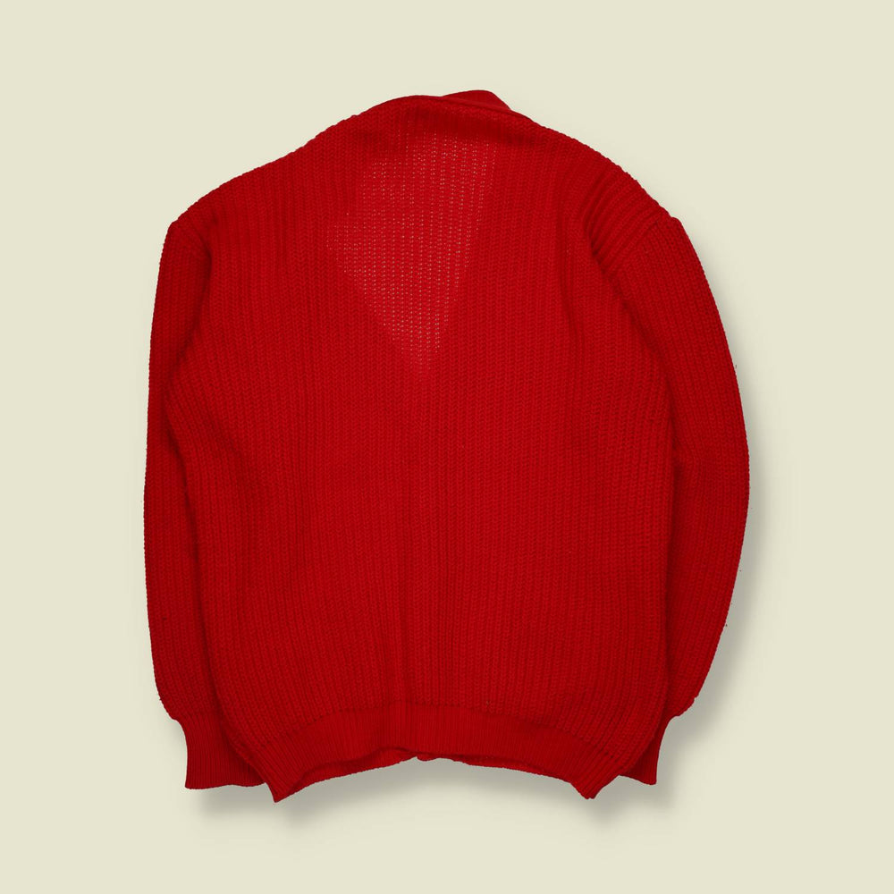 1970s | Chunky Knit Cardigan | Red - L