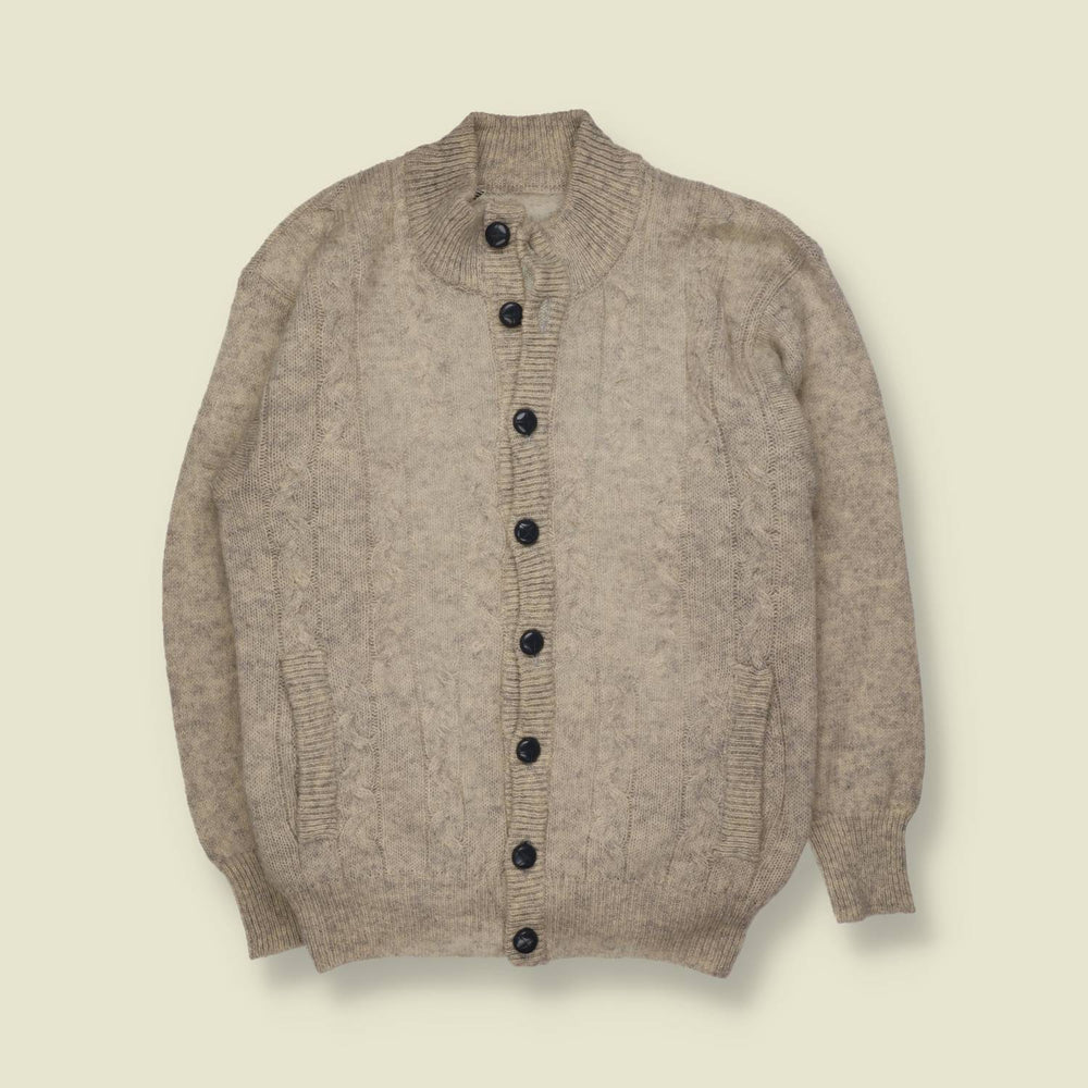1970s | Textured Knit Wool Cardigan | Oatmeal - S