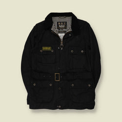2000s | Barbour International | Black Belted Motorcycle Jacket - The Northumberland Series - L