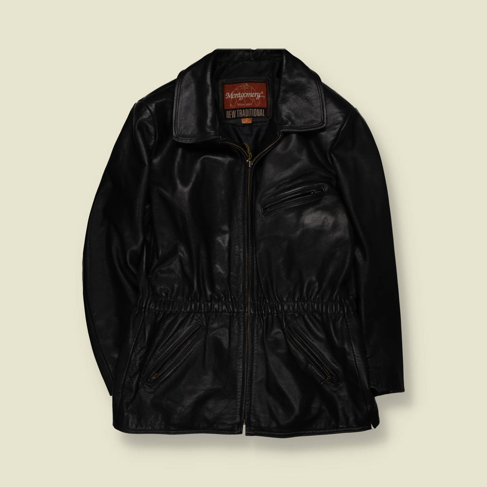 1980s | Montgomery | Heavyweight Leather Jacket - Black - M