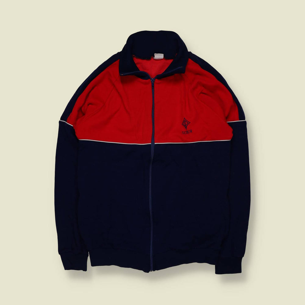 1970s | Senior | Navy & Red Colour-Block Zip-Up Track Top - S