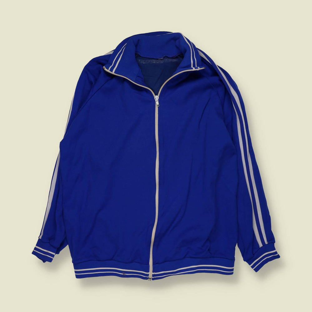 1970s | Royal Blue & White Stripe Zip-Up Track Top - S