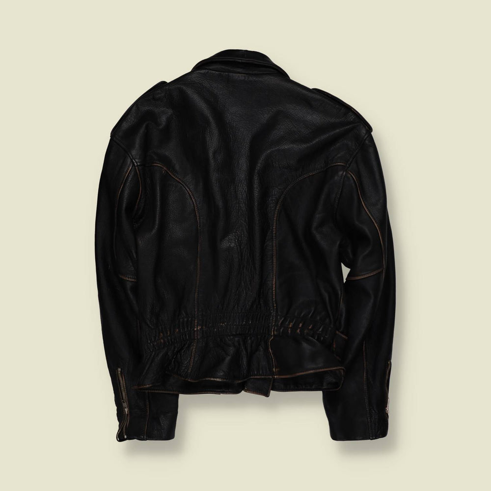 1980s | Heavyweight Leather Biker Jacket - Black - XL