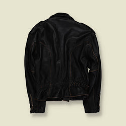 1980s | Heavyweight Leather Biker Jacket - Black - XL