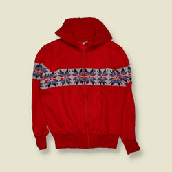 1970s | Red Nordic-Panel Zip-Up Track Top - XXS