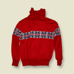 1970s | Red Nordic-Panel Zip-Up Track Top - XXS