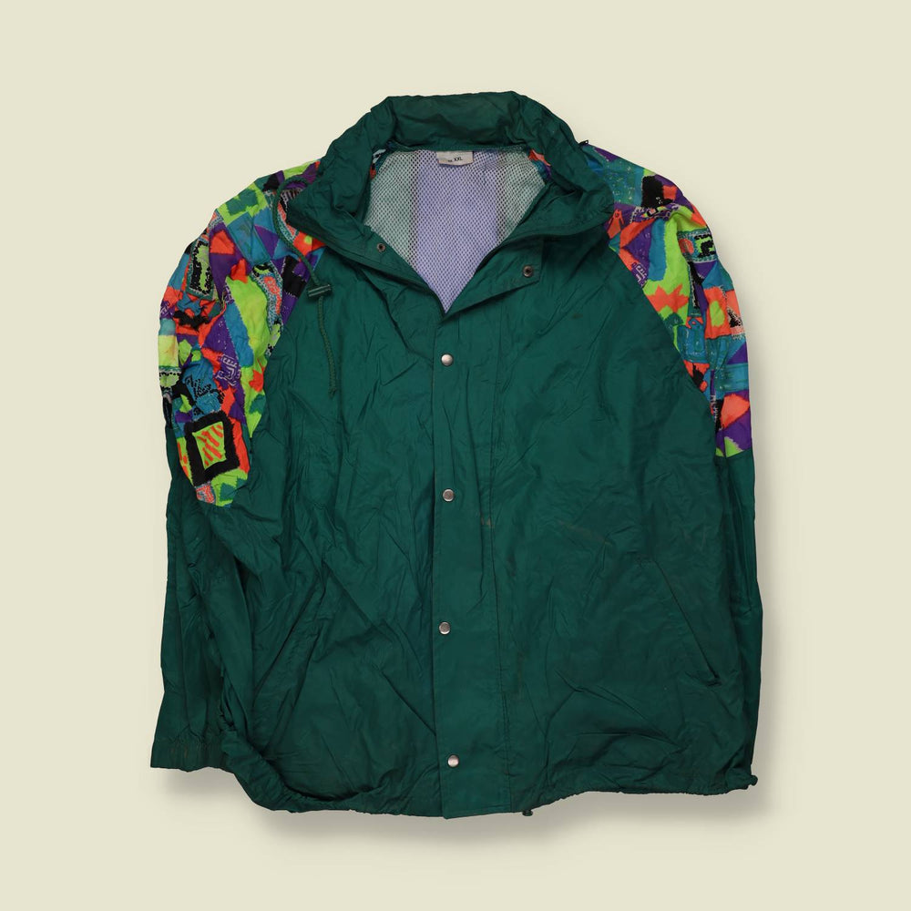 1980s | Green Abstract Print Raglan Windbreaker Jacket - 5XL