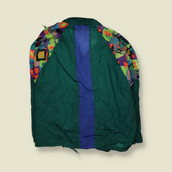 1980s | Green Abstract Print Raglan Windbreaker Jacket - 5XL
