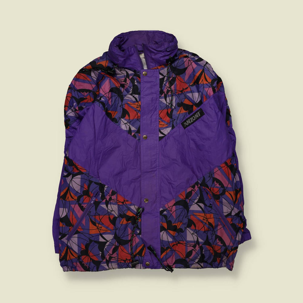 1980s | Anzont | Purple Abstract Print Hooded Windbreaker Jacket - 3XL