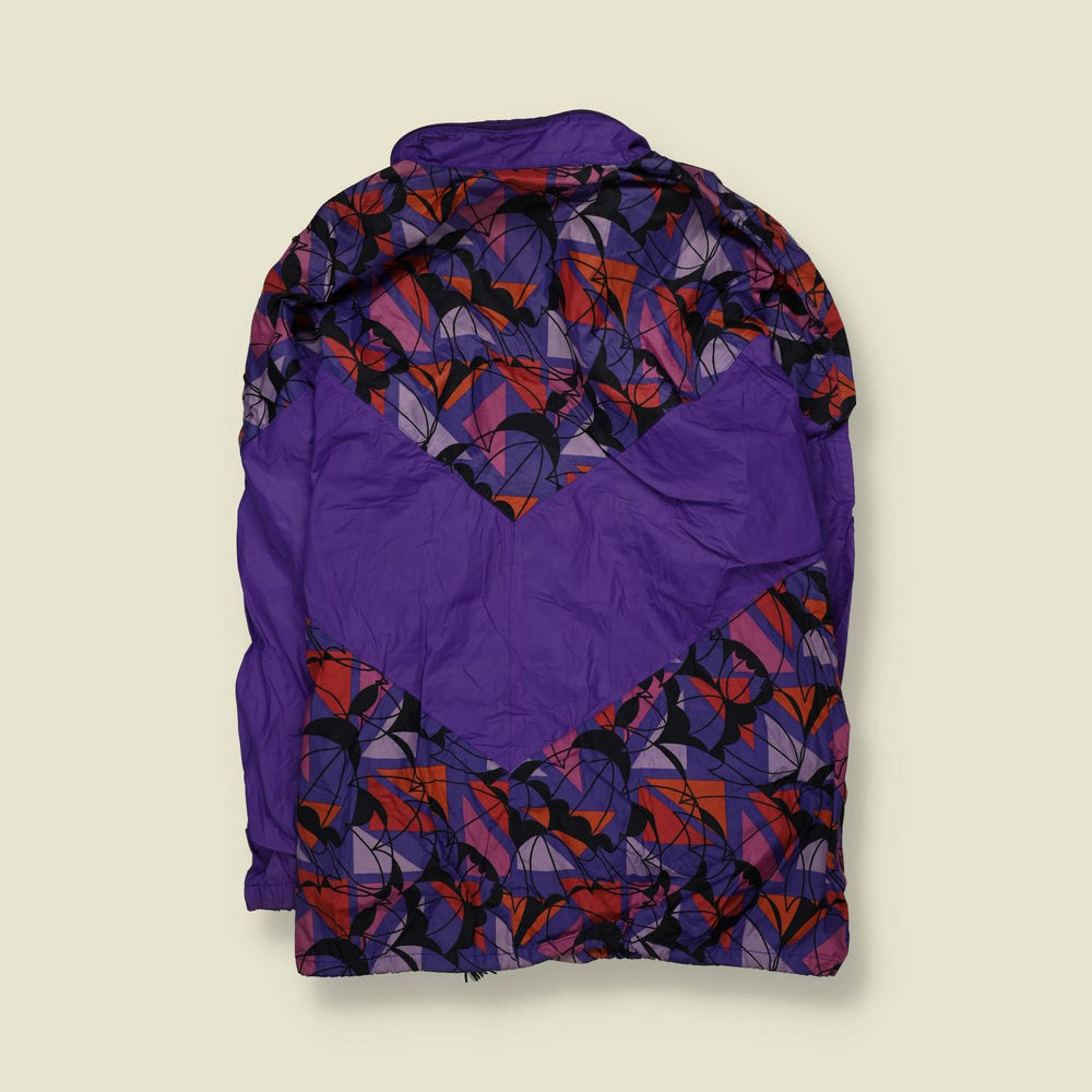 1980s | Anzont | Purple Abstract Print Hooded Windbreaker Jacket - 3XL