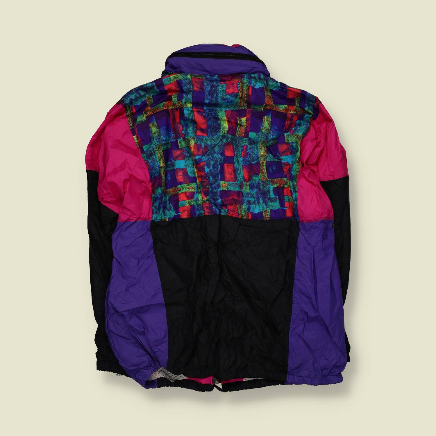 1980s | Multicolour Abstract Print Colour-Block Hooded Windbreaker Jacket - XXL