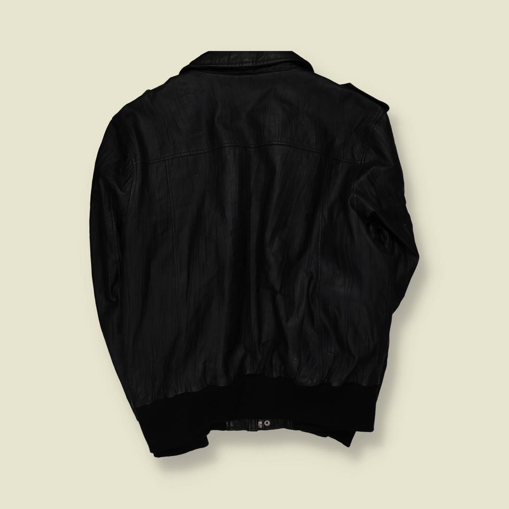 1990s | Autogrill | Leather Flight Jacket - Black - XL